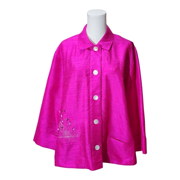 Michael Simon Pink Silk Jacket Embroidered Beaded Vintage 90s Size 0X - Picture 1 of 13